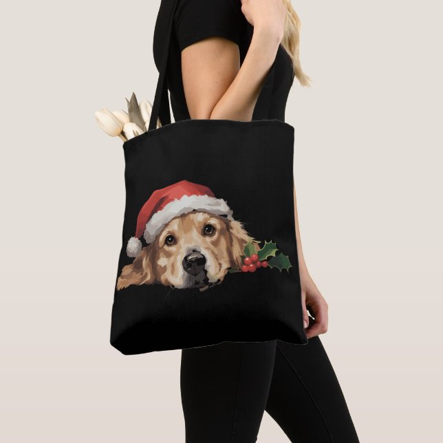 Golden Retriever Christmas Santa Hat Dog Xmas Tote Bag (Close Up)