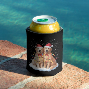 Golden Retriever Christmas Santa Hat Reindeer Can Cooler