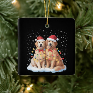 Golden Retriever Christmas Santa Hat Reindeer Ceramic Ornament