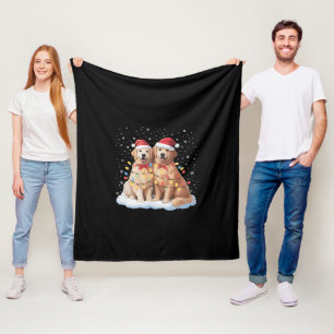 Golden Retriever Christmas Santa Hat Reindeer Fleece Blanket