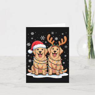 Golden Retriever Christmas Santa Hat Reindeer Ligh Card
