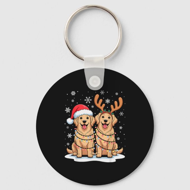 Golden Retriever Christmas Santa Hat Reindeer Ligh Key Ring (Front)