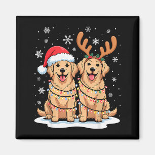 Golden Retriever Christmas Santa Hat Reindeer Ligh Magnet