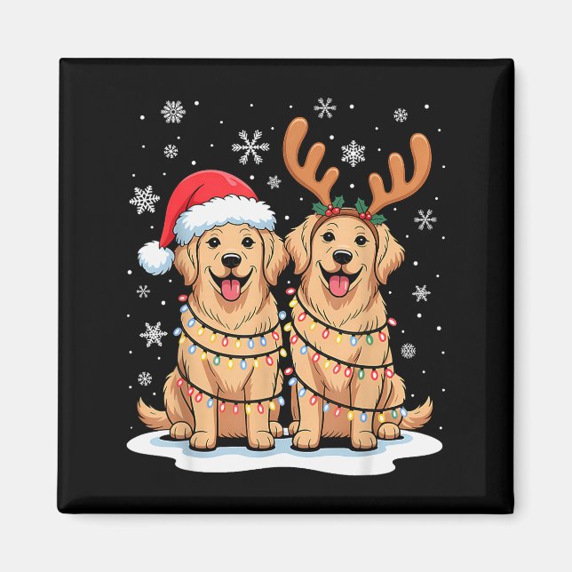 Golden Retriever Christmas Santa Hat Reindeer Ligh Magnet (Front)