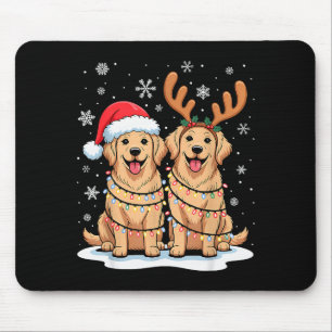 Golden Retriever Christmas Santa Hat Reindeer Ligh Mouse Mat