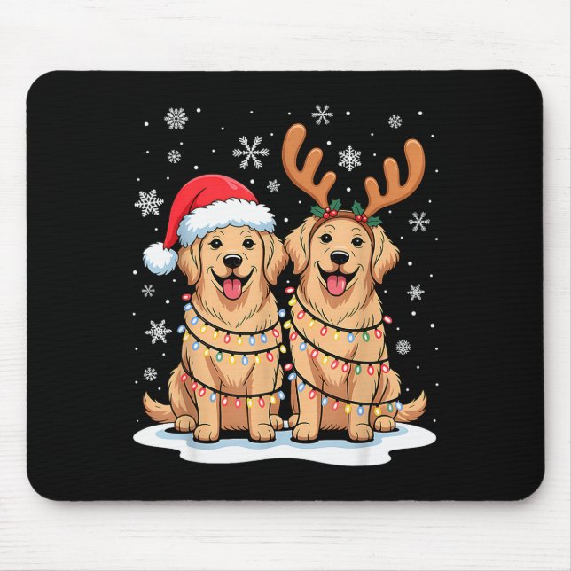 Golden Retriever Christmas Santa Hat Reindeer Ligh Mouse Mat (Front)