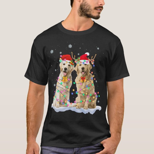 Golden Retriever Christmas Santa Hat Reindeer Ligh T-Shirt (Front)
