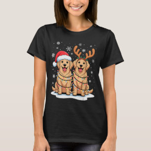 Golden Retriever Christmas Santa Hat Reindeer Ligh T-Shirt