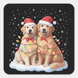 Golden Retriever Christmas Santa Hat Reindeer  Square Sticker