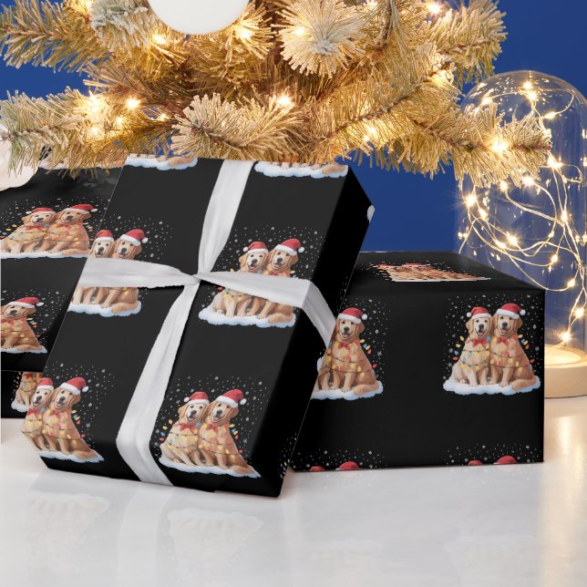 Golden Retriever Christmas Santa Hat Reindeer  Wrapping Paper (Holidays)