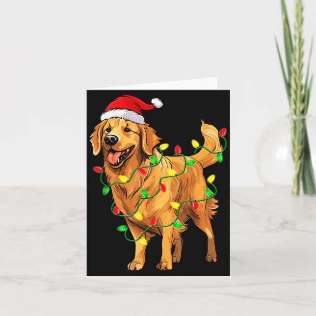 Golden Retriever Christmas Santa Hat Tree Lights P Card (Front)