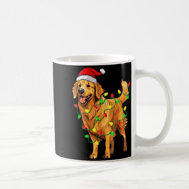 Golden Retriever Christmas Santa Hat Tree Lights P Coffee Mug (Right)