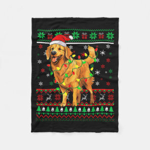 Golden Retriever Christmas Santa Hat Tree Lights P Fleece Blanket