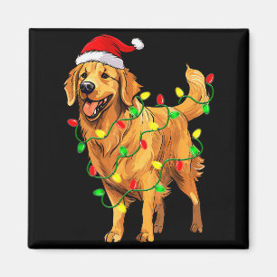 Golden Retriever Christmas Santa Hat Tree Lights P Magnet