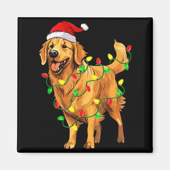 Golden Retriever Christmas Santa Hat Tree Lights P Magnet (Front)