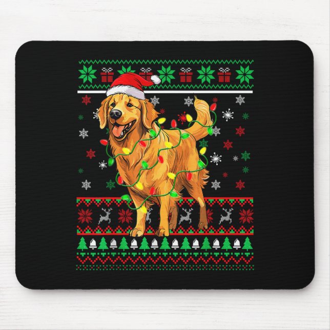 Golden Retriever Christmas Santa Hat Tree Lights P Mouse Mat (Front)