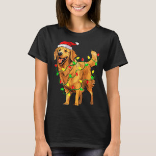 Golden Retriever Christmas Santa Hat Tree Lights P T-Shirt