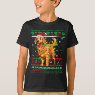 Golden Retriever Christmas Santa Hat Tree Lights P T-Shirt