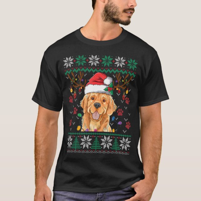 Golden Retriever Christmas Santa Reindeer Ugly Swe T-Shirt (Front)