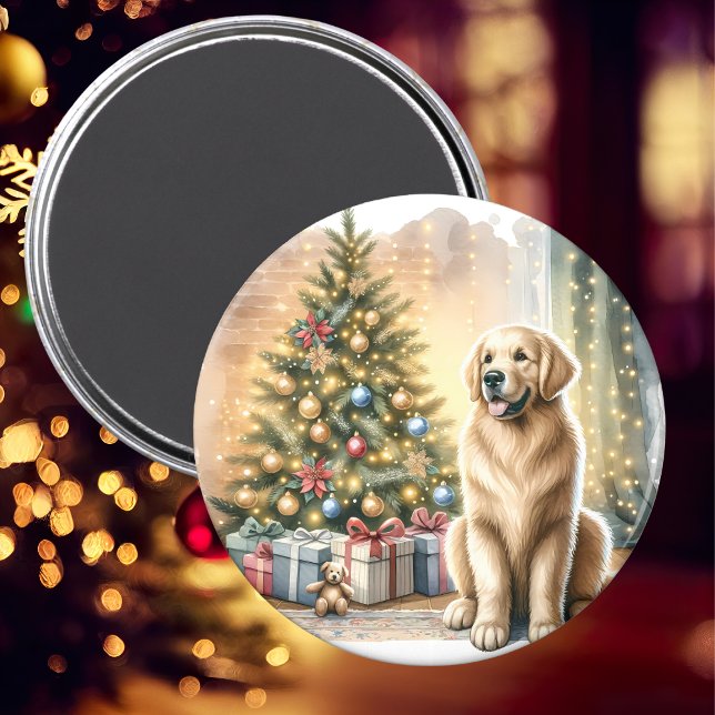 Golden Retriever Christmas Scene Magnet (Creator Uploaded)