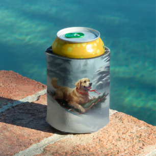 Golden Retriever Christmas snow winter  Can Cooler