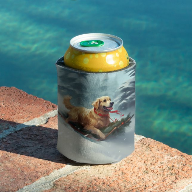 Golden Retriever Christmas snow winter  Can Cooler (In Situ Pool)