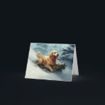 Golden Retriever Christmas snow winter  Card<br><div class="desc">In this heartwarming Christmas design, a delightful scene unfolds as a furry companion joyfully embraces the winter wonderland. Picture a cheerful dog, filled with excitement and exuberance, riding in a snow sledge. The powdery snowflakes gracefully dance around them, creating a magical ambiance that captures the spirit of the season. With...</div>