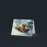 Golden Retriever Christmas snow winter  Card<br><div class="desc">In this heartwarming Christmas design, a delightful scene unfolds as a furry companion joyfully embraces the winter wonderland. Picture a cheerful dog, filled with excitement and exuberance, riding in a snow sledge. The powdery snowflakes gracefully dance around them, creating a magical ambiance that captures the spirit of the season. With...</div>