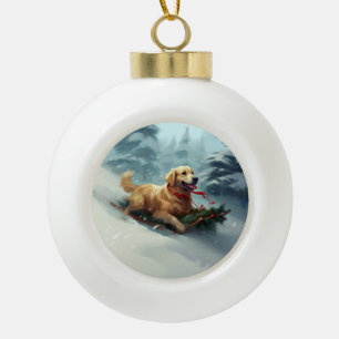 Golden Retriever Christmas snow winter  Ceramic Ball Christmas Ornament