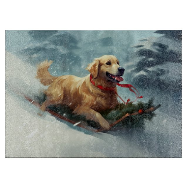 Golden Retriever Christmas snow winter  Cutting Board (Front)