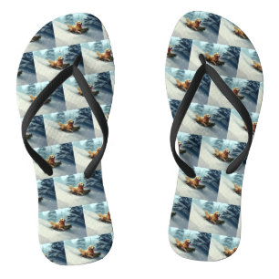 Golden Retriever Christmas snow winter  Flip Flops