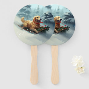 Golden Retriever Christmas snow winter  Hand Fan
