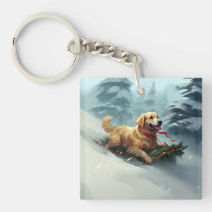 Golden Retriever Christmas snow winter Key Ring