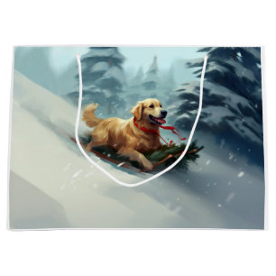 Golden Retriever Christmas snow winter  Large Gift Bag