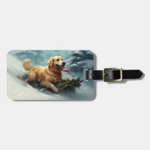 Golden Retriever Christmas snow winter Luggage Tag