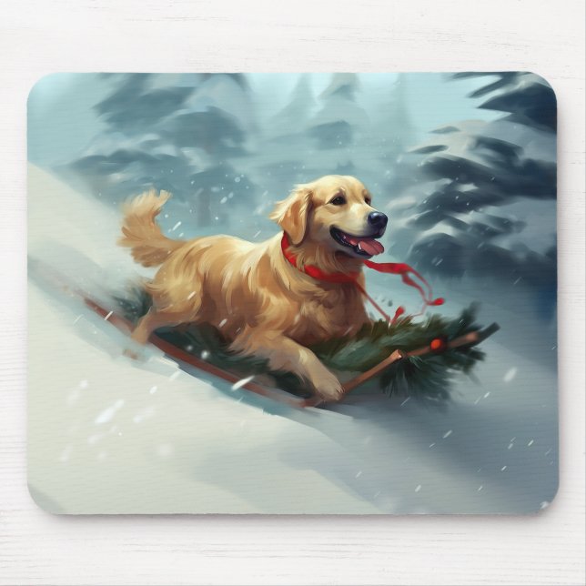 Golden Retriever Christmas snow winter  Mouse Mat (Front)