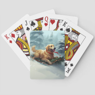 Golden Retriever Christmas snow winter  Playing Cards