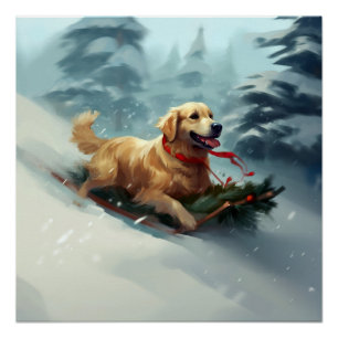Golden Retriever Christmas snow winter  Poster