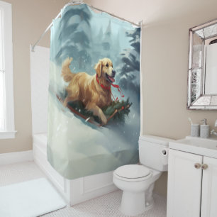 Golden Retriever Christmas snow winter  Shower Curtain