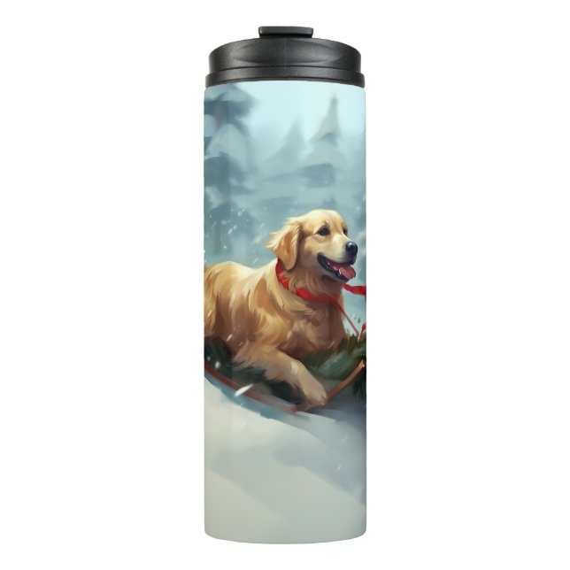 Golden Retriever Christmas snow winter  Thermal Tumbler (Front)