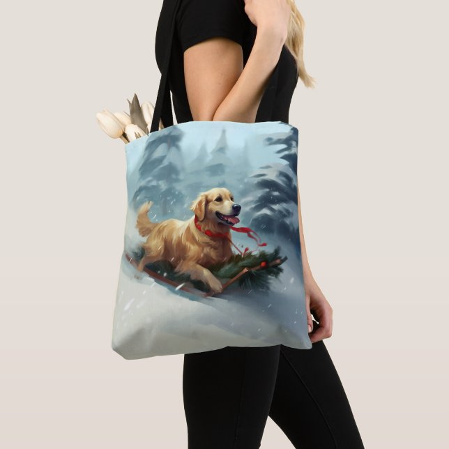 Golden Retriever Christmas snow winter  Tote Bag (Close Up)