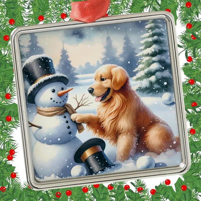 Golden Retriever Christmas Snowman Holiday Metal Tree Decoration (Creator Uploaded)