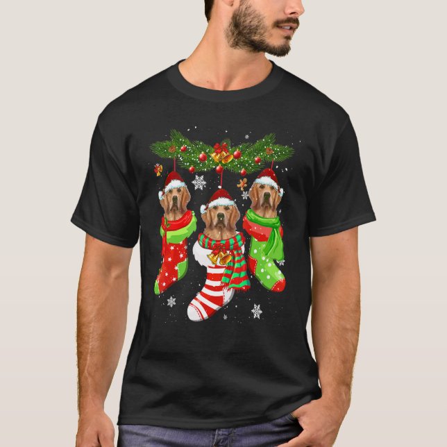 Golden Retriever Christmas Socks Tree Light Xmas S T-Shirt (Front)