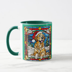 Golden Retriever Christmas Stained Glass Mug