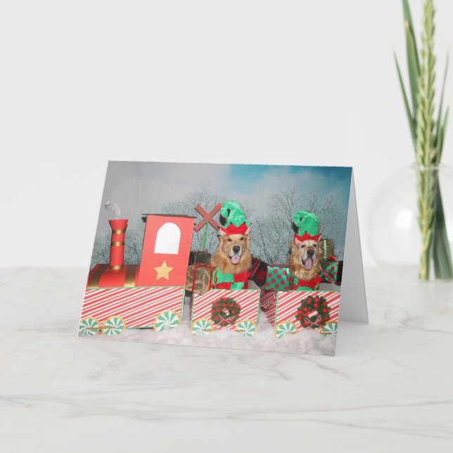 Golden Retriever Christmas Train Holiday Card (Front)
