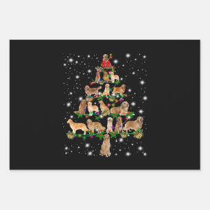 Golden Retriever Christmas Tree Covered By Flash Wrapping Paper Sheet