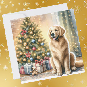 Golden Retriever Christmas Tree Holiday Card