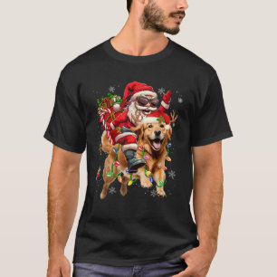 Golden Retriever Christmas Tree Lights Funny Santa T-Shirt