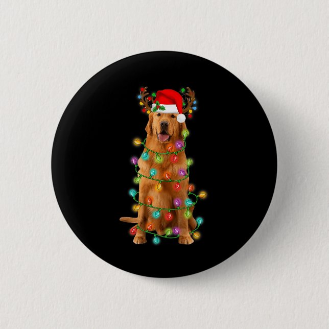 Golden Retriever Christmas Tree Lights Pajama Dog  6 Cm Round Badge (Front)