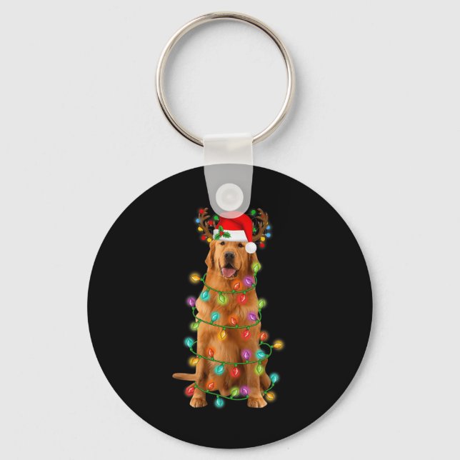 Golden Retriever Christmas Tree Lights Pajama Dog  Key Ring (Front)